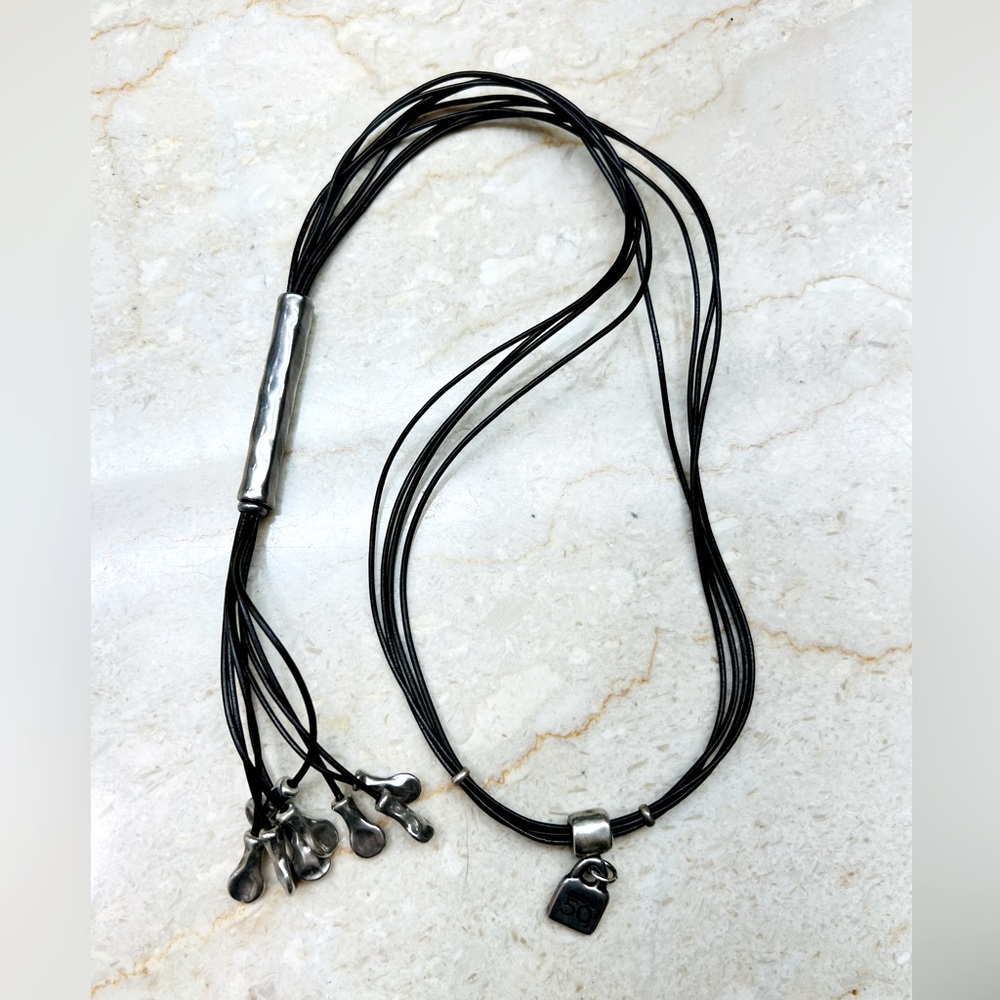 Uno de 50 Lariat Tassel Rich Brown Leather Necklace with Silver Details